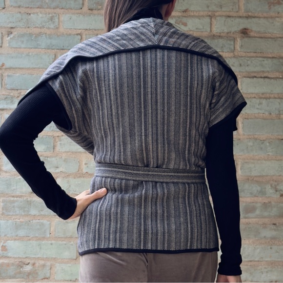 Dana Buchman Jacket Grey Herringbone Y2K Capelet Wide Collar Belt Tie Cardigan - Picture 5 of 14